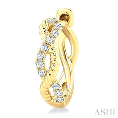 1/10 Ctw Split & Twisted Rope and Round Cut Diamond Huggie Petite Earrings in 10K Yellow Gold
