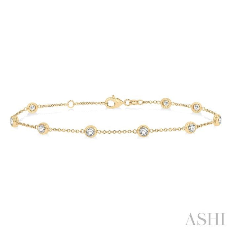 1 Ctw Circular Mount Round Cut Diamond Station Bracelet in 14K Yellow Gold