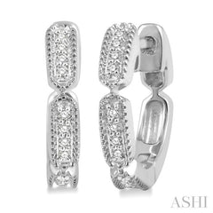 1/10 Ctw Lattice Long Hexagonal Pod Round Cut Diamond Huggie Petite Earrings in 10K White Gold