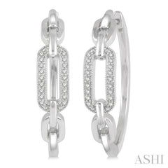 1/10 Ctw Round Cut Diamond Paperclip Hoop Earrings in Sterling Silver