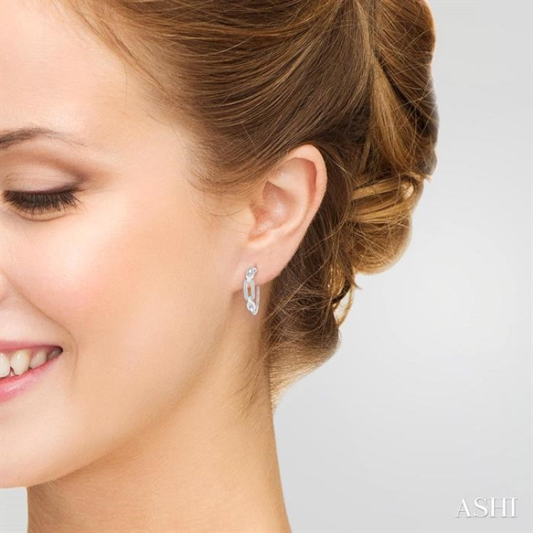 1/10 Ctw Round Cut Diamond Paperclip Hoop Earring in Sterling Silver