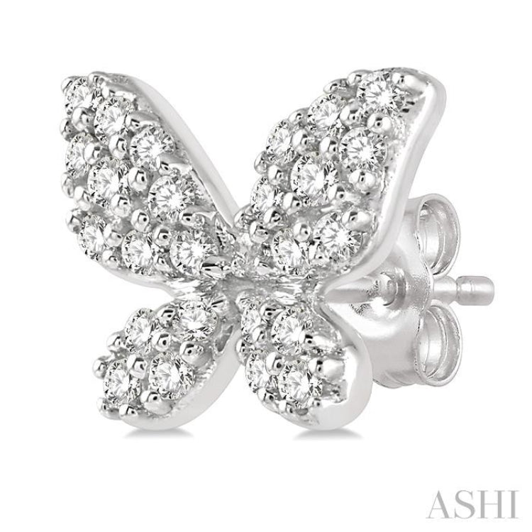 1/5 Ctw Butterfly Motif Round Cut Diamond Petite Fashion Earrings in 10K White Gold