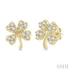 1/10 Ctw Four-Leaf Clover Round Cut Diamond Petite Fashion Earrings in 10K Yellow Gold