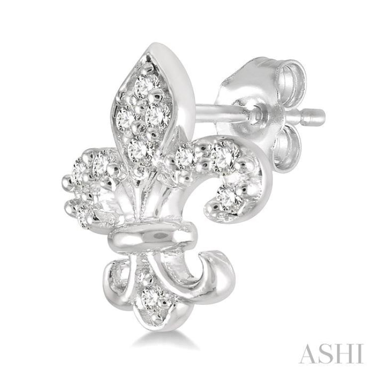 1/20 Ctw Fleur De Lis Round Cut Diamond Petite Earrings in 10K White Gold