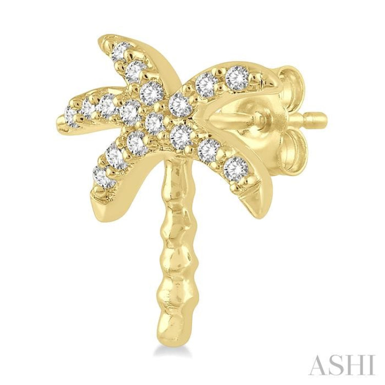 1/10 Ctw Palm Tree Round Cut Diamond Petite Fashion Earrings in 10K Yellow Gold