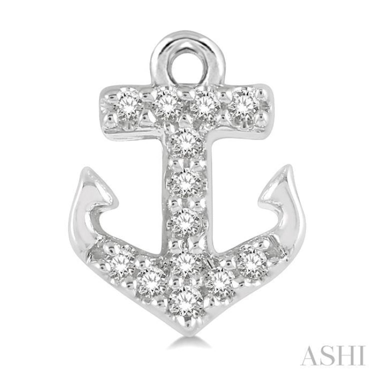 1/10 Ctw Anchor Round Cut Diamond Petite Fashion Earrings in 10K White Gold