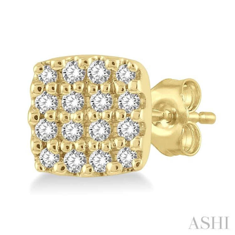 1/8 Ctw Cushion Shape Round Cut Diamond Petite Fashion Earrings in 10K Yellow Gold