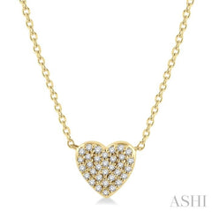 1/8 Ctw Heart Charm Round Cut Diamond Petite Pendant With Chain in 10K Yellow Gold