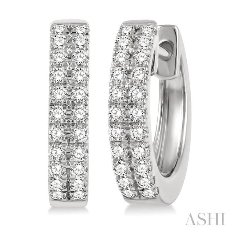 1/3 Ctw Twin Row Round Cut Diamond Petite Fashion Huggie Earrings in 14K White Gold