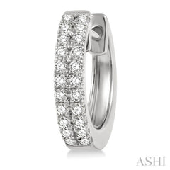 1/3 Ctw Twin Row Round Cut Diamond Petite Fashion Huggie Earrings in 14K White Gold