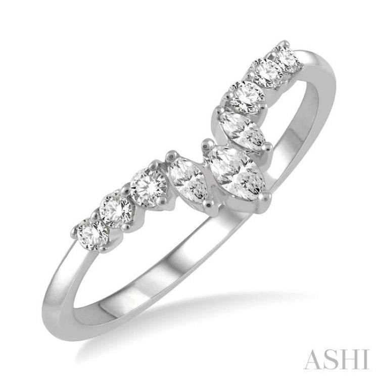 1/3 Ctw Chevron Marquise and Round Cut Diamond Fashion Ring in 14K White Gold