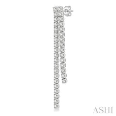 1 3/4 Ctw Twin Line Round Cut Diamond Tennis Earrings in 14K White Gold