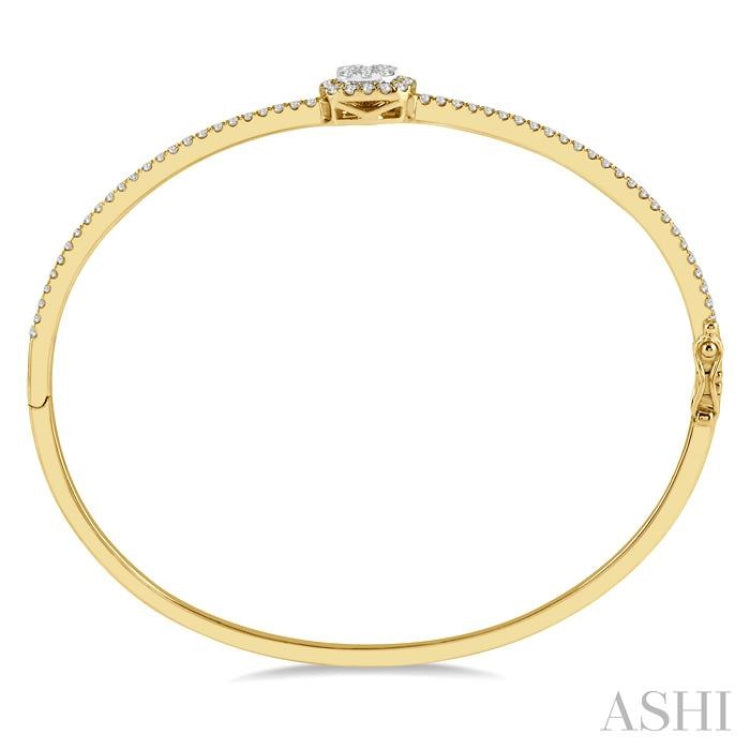 1 Ctw Cushion Shape Lovebright Round Cut Diamond Stackable Bangle in 14K Yellow and White Gold