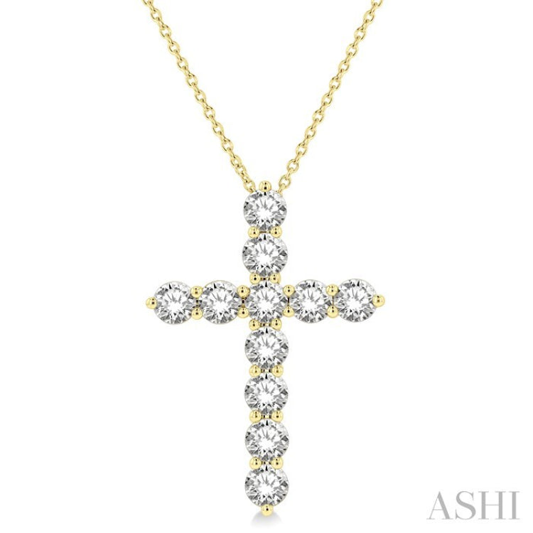 3 Ctw Latin Cross Round Cut Diamond Pendant With Chain in 14K Yellow Gold