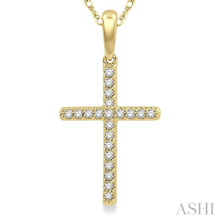1/10 Ctw Cross Charm Petite Round Cut Diamond Fashion Pendant in 10K Yellow Gold with chain