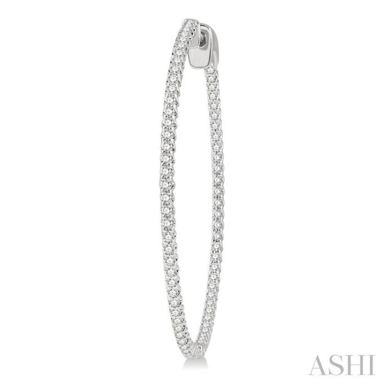 1 Ctw Inside-Out Round Cut Diamond 1 1/2 Inch Hoop Earrings in 14K White Gold