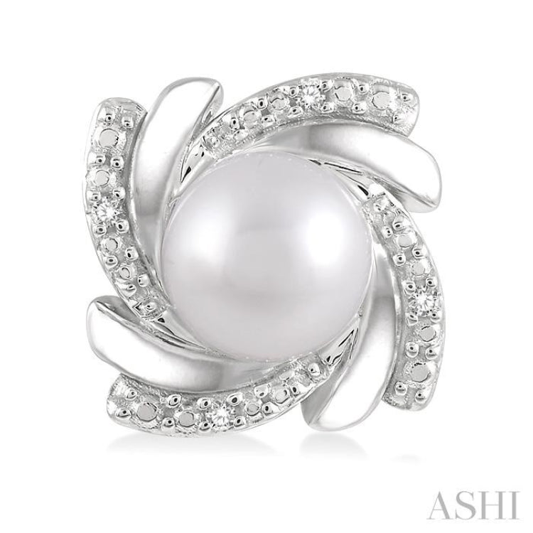 6x6 MM Round Shape Cultured Pearls and 1/50 Ctw Swirl Round Cut Diamond Earrings in Sterling Silver