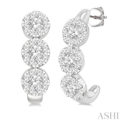 7/8 Ctw Lovebright Round Cut Diamond Half Hoop Earring in 14K White Gold