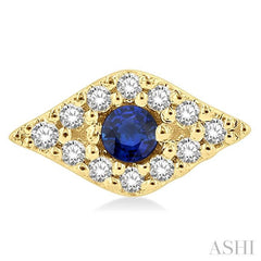2.0 MM Round Cut Sapphire and 1/10 Ctw Evil Eye Round Cut Diamond Precious Petite Fashion Earring in 10K Yellow Gold