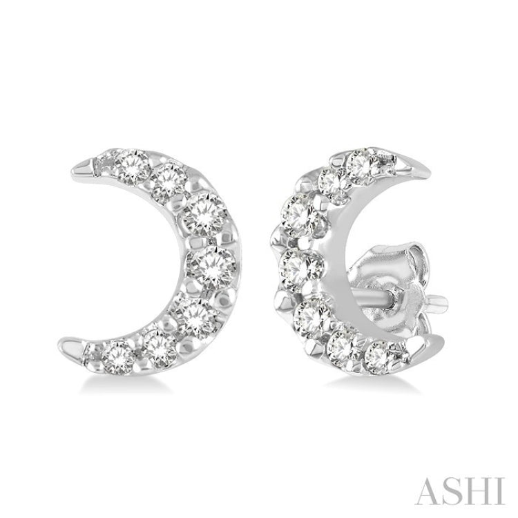 1/10 Ctw Crescent Moon Round Cut Diamond Petite Fashion Earrings in 10K White Gold