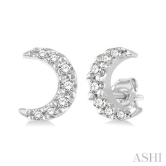 1/10 Ctw Crescent Moon Round Cut Diamond Petite Fashion Earrings in 10K White Gold