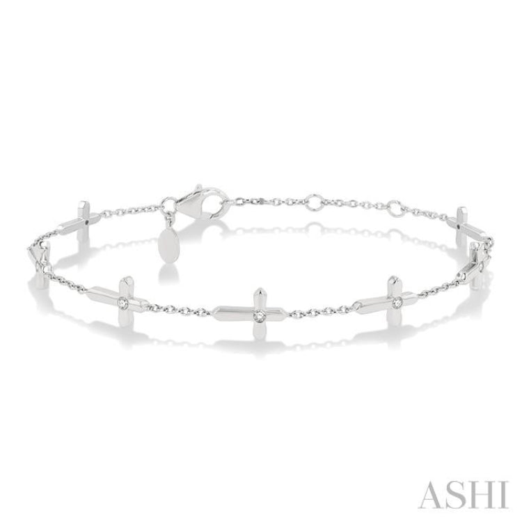 1/6 Ctw Cross Charm Petite Round Cut Diamond Station Bracelet in 10K White Gold
