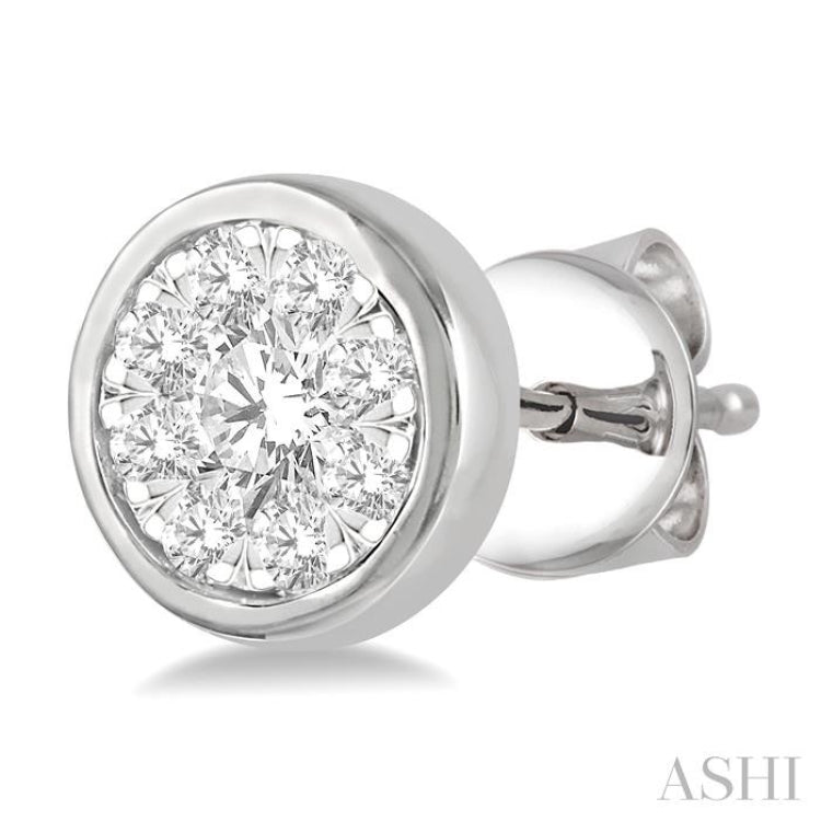 1/3 Ctw Lovebright Round Cut Diamond Bezel Stud Earrings in 14K White Gold
