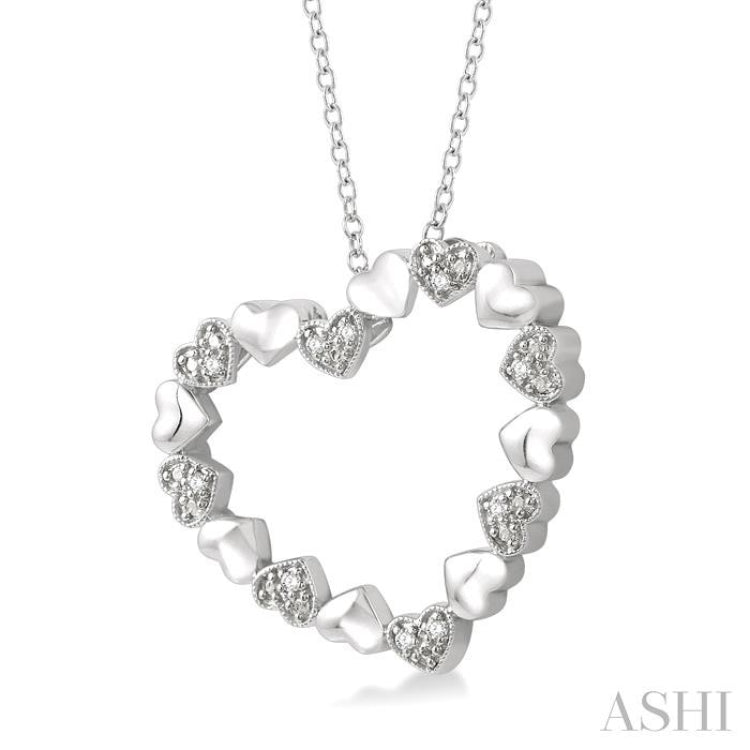 1/20 Ctw Puffed Heart Plain and Round Cut Diamond Fashion Pendant With Chain in Sterling Silver