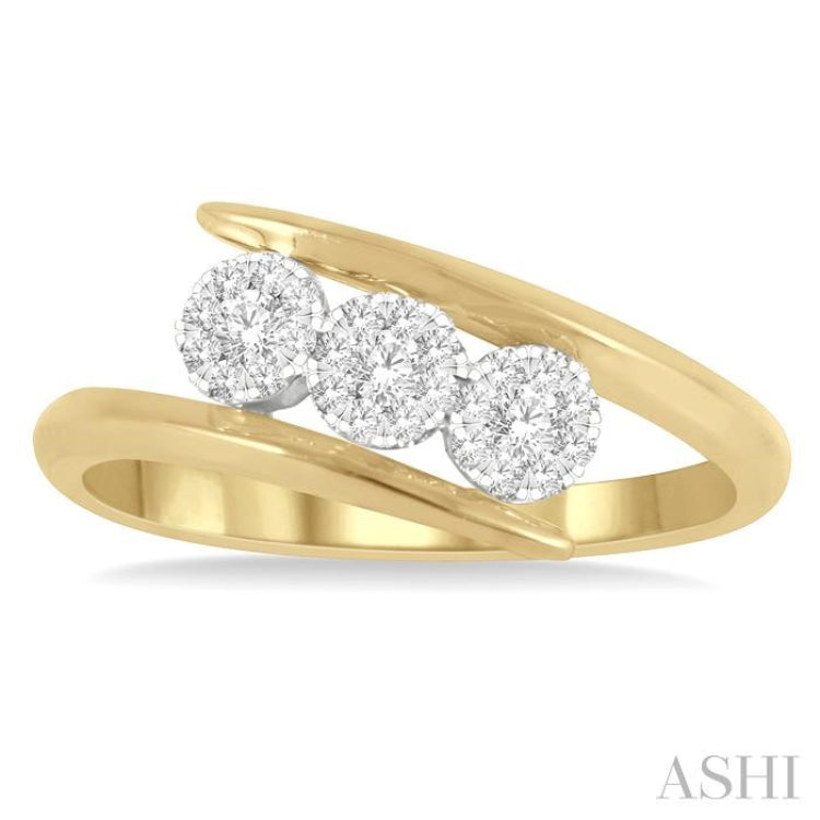 1/5 Ctw Bypass Triple Circular Mount Lovebright Round Cut Diamond Fashion Ring in 14K Yellow and White Gold