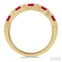 4x3 MM Oval Shape Ruby and 1/6 Ctw Round Cut Diamond Precious Band in 14K Yellow Gold