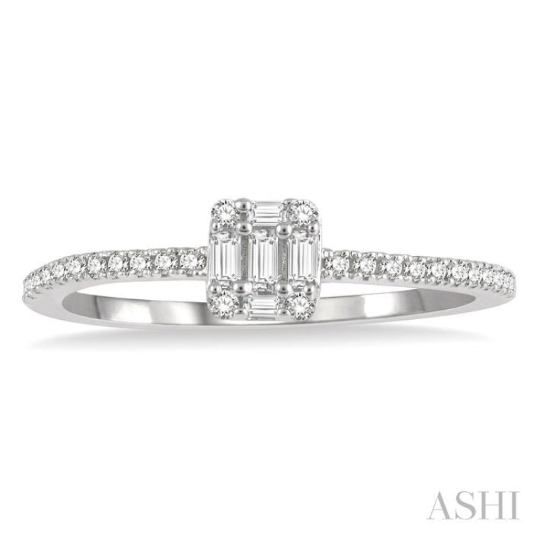 1/4 Ctw Cushion Shape Petite Baguette and Round Cut Diamond Fashion Promise Ring in 14K White Gold