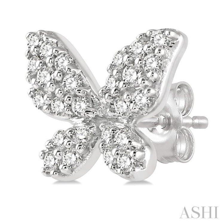 1/5 Ctw Butterfly Motif Round Cut Diamond Petite Fashion Earrings in 14K White Gold