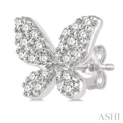 1/5 Ctw Butterfly Motif Round Cut Diamond Petite Fashion Earrings in 14K White Gold