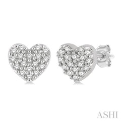 1/10 Ctw Heart Charm Round Cut Diamond Petite Fashion Earrings in 14K White Gold