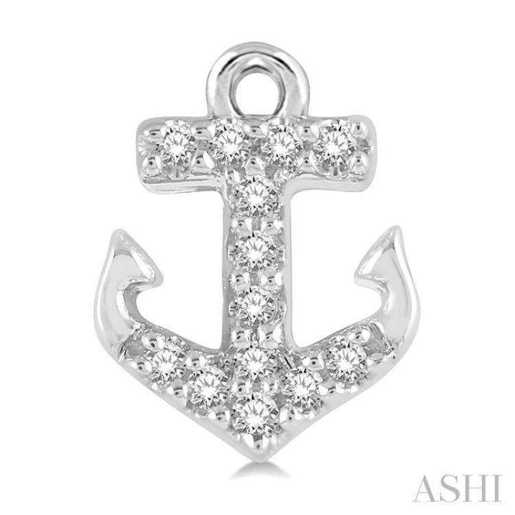 1/10 Ctw Anchor Round Cut Diamond Petite Fashion Earrings in 14K White Gold