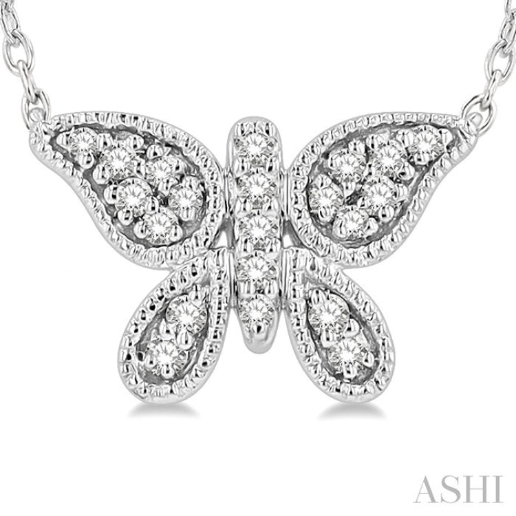 1/10 Ctw Butterfly Petite Round Cut Diamond Fashion Pendant With Chain in 10K White Gold