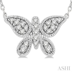 1/10 Ctw Butterfly Petite Round Cut Diamond Fashion Pendant With Chain in 10K White Gold