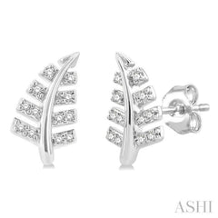 1/10 Ctw Fern Leaf Petite Round Cut Diamond Fashion Stud Earrings in 10K White Gold