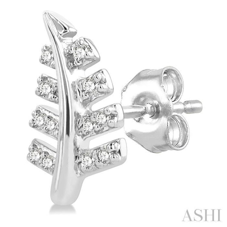 1/10 Ctw Fern Leaf Petite Round Cut Diamond Fashion Stud Earrings in 10K White Gold