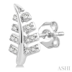 1/10 Ctw Fern Leaf Petite Round Cut Diamond Fashion Stud Earrings in 10K White Gold