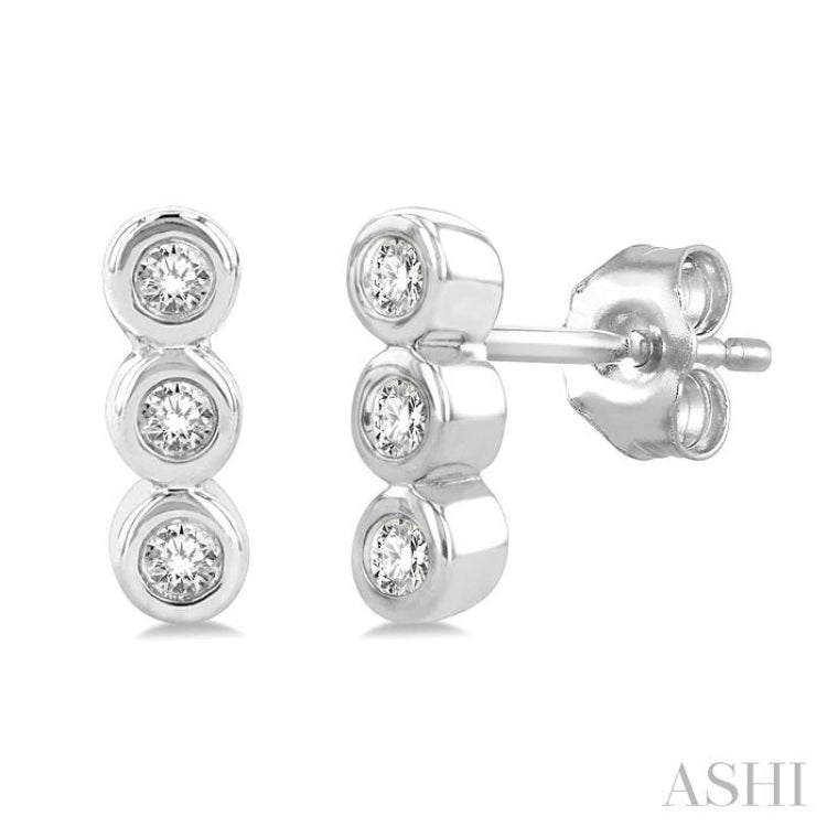 1/10 Ctw Petite Bezel Set Round Cut Diamond Fashion Stud Earrings in 10K White Gold