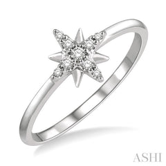 1/10 Ctw Star Center Round Cut Diamond Petite Fashion Ring in 10K White Gold