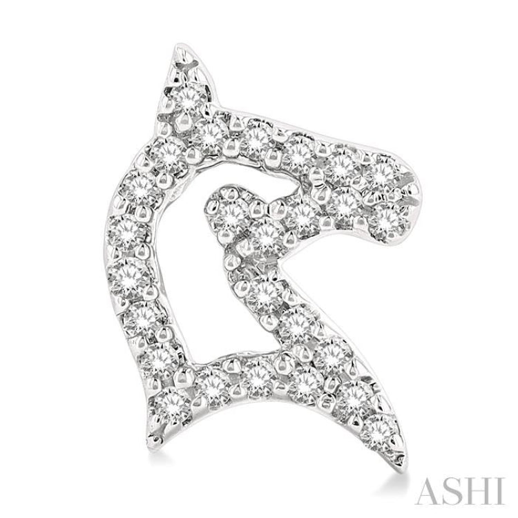 1/6 Ctw Petite Horse Head Round Cut Diamond Fashion Stud Earrings in 10K White Gold
