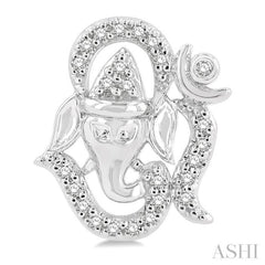 1/6 Ctw Petite Ganesha in 'OM' Symbol Round Cut Diamond Fashion Stud Earrings in 10K White Gold
