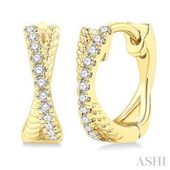 1/6 Ctw Petite Criss Cross Rope and Round Cut Diamond Fashion Huggies in 10K Yellow Gold