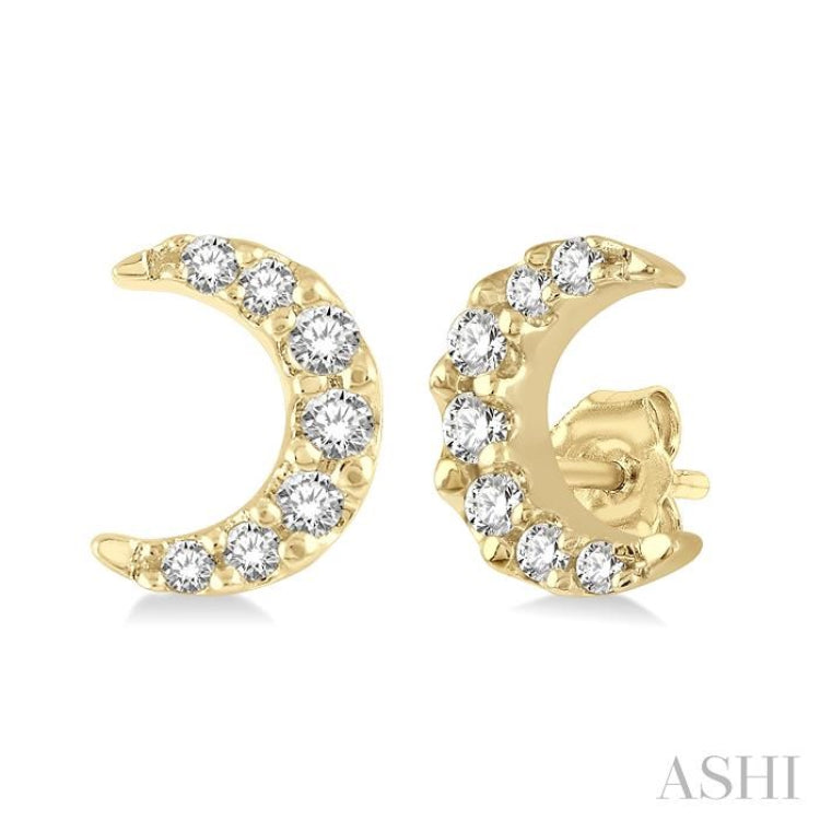 1/10 Ctw Crescent Moon Round Cut Diamond Petite Fashion Earrings in 10K Yellow Gold