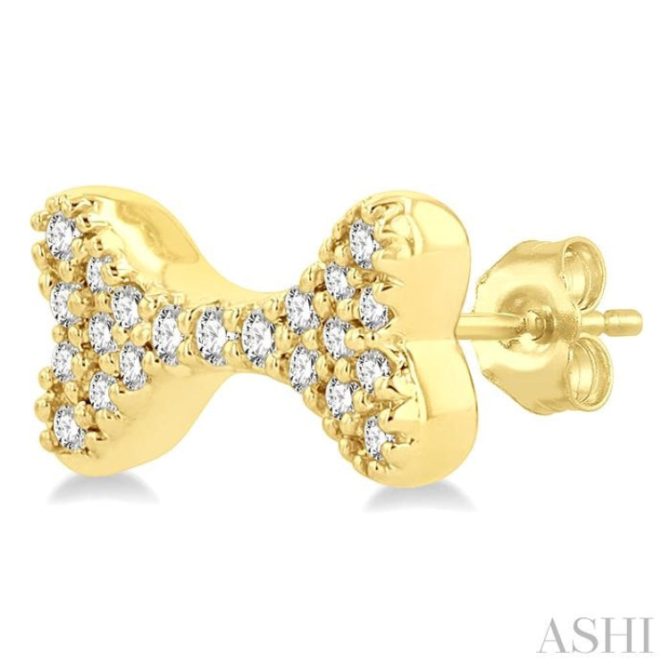 1/6 Ctw Dog Bone Petite Round Cut Diamond Fashion Stud Earrings in 10K Yellow Gold