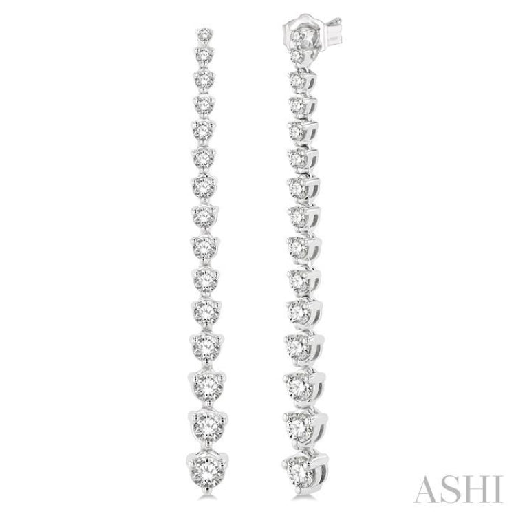2 Ctw Round Cut Diamond Riviera Drop Earrings in 14K White Gold