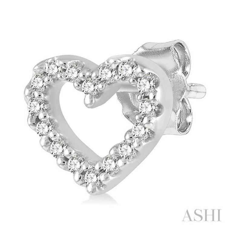 1/10 Ctw Heart Cutout Round Cut Diamond Petite Fashion Earrings in 10K White Gold