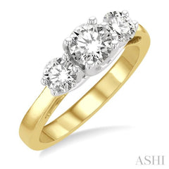 1 1/4 Ctw Round Cut Diamond Past Present & Future Engagement Ring in 14K Yellow and White Gold